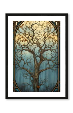 Digital vintage art nouveau border frame abstract graphic poster background
