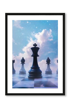 Black King Stands in Command Against a Starry Sky Chessboard