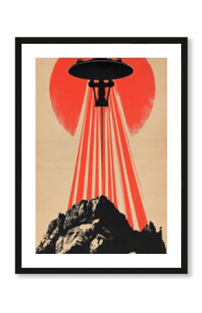 Retro sci-fi poster 1950s Martian tripod alien invasion futuristic war classic pulp fiction vintage aesthetic extraterrestrial threat cinematic illustration,UFO,attack,cosmic,horror,terror,story,book