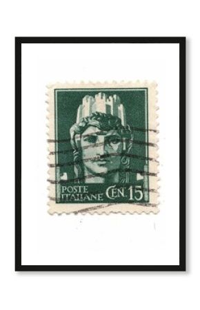 An old postage stamp from Italy isolated on a white background.