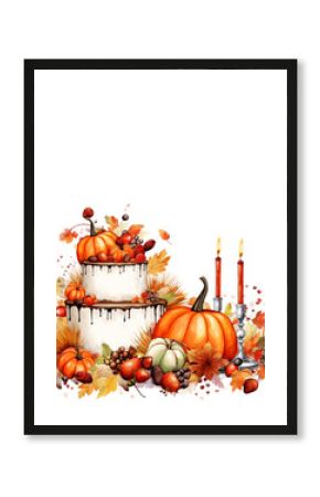 tort dyniowy z czaszką i świeczkami na Halloween