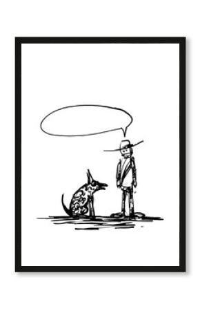 Conversation between man and dog, , sketch - digital painting