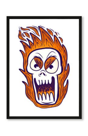 Ilustracja Czaszka w Ogniu Komiks kreskówka zabawna naklejka
