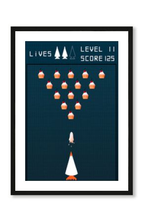 Funny print with cupcakes and cream in the form of a retro game space invaders