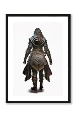 personnage de fantasy de dos sur fond blanc, voleuse