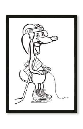 whiteboard drawing cartoon dog character in hockey equipment - PNG image with transparent background