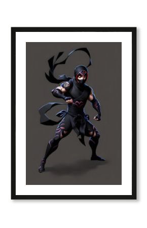 Drawing of a ninja cartoon game character. (AI-generated fictional illustration) 