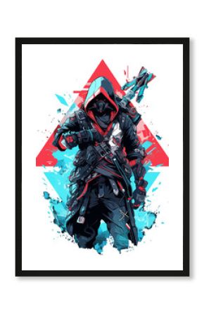 Cooler Videogame Assassin im futuristischen Cyberpunk Style für Gamer und Zocker - Generative AI