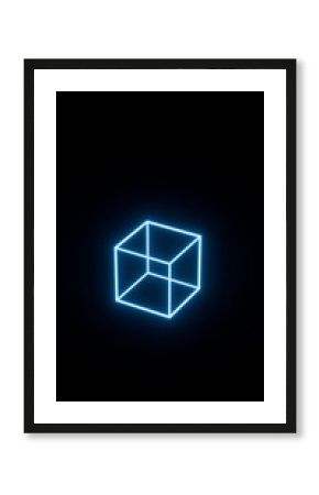 3d render, neon glowing geometric shape, retro poster