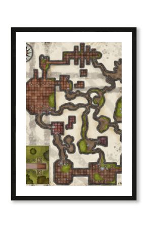 Fantasy illustration of a map for TTRPG, RPG, games, video games, books, or similarly based fantasy publications.