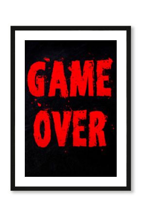 text game over in red with splashes and stains on a black background 