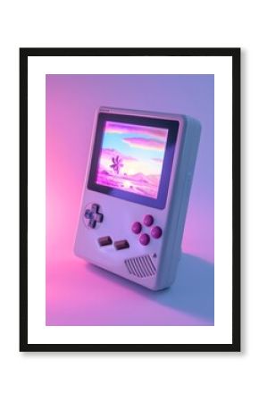 Retro Handheld Gaming Console in Neon Glow