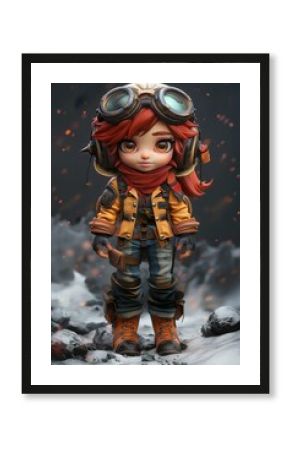 Cartoon Character Girl Traveler. Illustration On The Theme Of Fantasy, Comics And Cartoons. Generative AI  