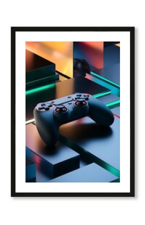 standard game controller with abstract geometric shapes. 3d rendering illustration vector concept background