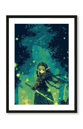 girl with a sword in pixel art style 