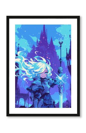 girl with a sword in pixel art style 