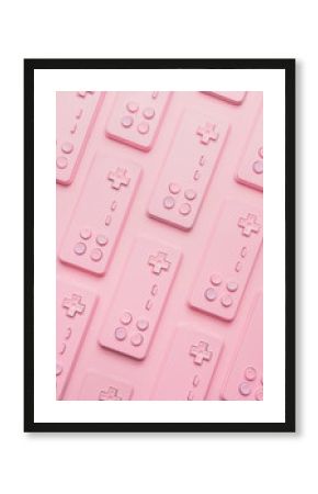 Gaming console josticks arranged.