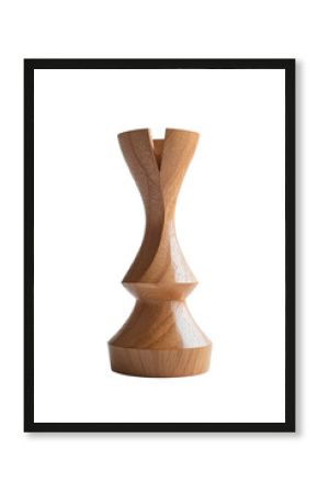 Isolated Wooden Rook Chess Piece with Angular Design