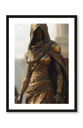 Golden Hooded Woman Statue Digital Art