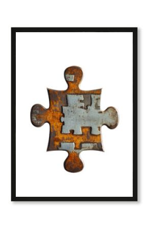 Isolated Rusty Metal Jigsaw Puzzle Piece