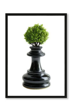 Isolated Black Chess Piece with Plant