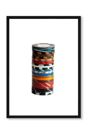 Isolated Stack of Multicolored Poker Chips