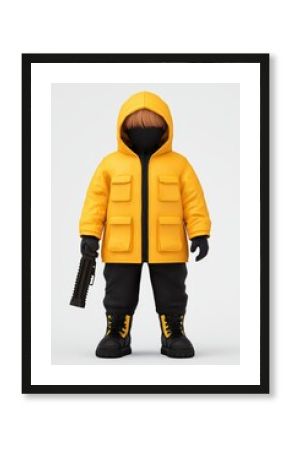 Pixel Art Child in Yellow Hooded Jacket and Black Pants