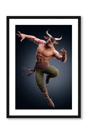 minotaur rpg character with dynamic angle, pose, background