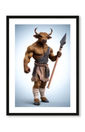 minotaur rpg character with dynamic angle, pose, background