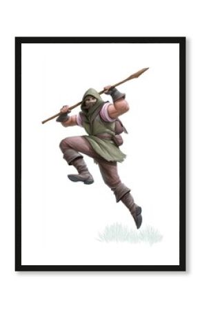 ranger class rpg character with dynamic angle, pose, background 