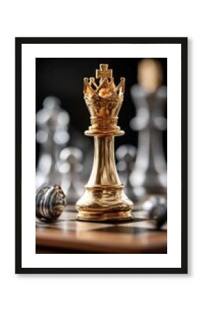 Golden chess king on a chessboard
