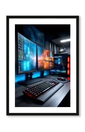 Modern gaming computer setup with dual monitors and rgb lighting