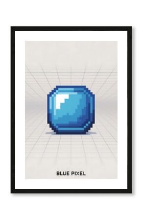 Blue pixelated gem, digital art. 