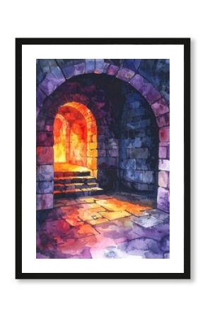 Minimalist abstract Dungeon of Doom, watercolor illustration