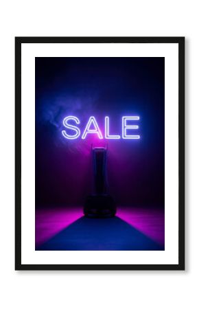 Neon SALE Poster with Gaming Console Silhouette High-Contrast Photorealistic Hero Image for Tech, Esports, and Black Friday Marketing Campaign