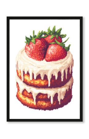Isolated Pixelated Strawberry Cake with Cream