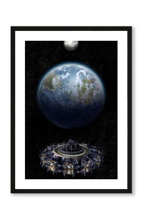 Spaceship close to Earth and Moon