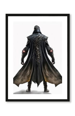 personnage de fantasy de dos sur fond blanc, magicien 