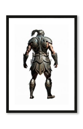 personnage de fantasy de dos sur fond blanc, guerrier