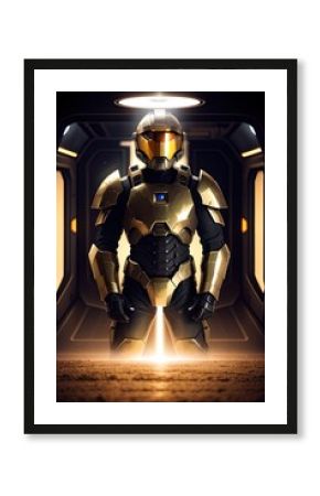 Bronze Armor Cyborg Space Soldier. Generative AI. 