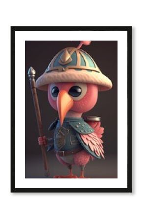 Cute Flamingo Animal Warrior 3D Game Model   Generative AI