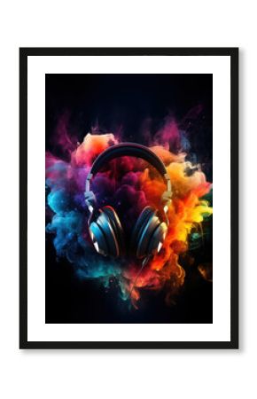 gaming headset with colorfull explosion on DARK background