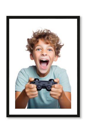 PNG  A boy having fun playing video game shouting photo joy.