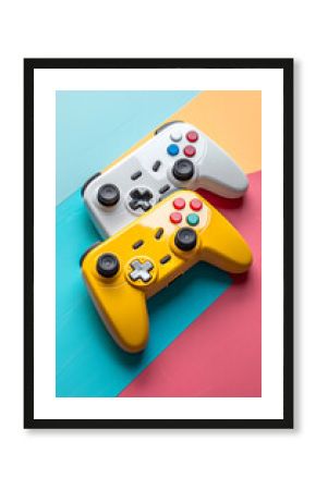 Colorful Game Controllers on a Vibrant Background. Two game controllers