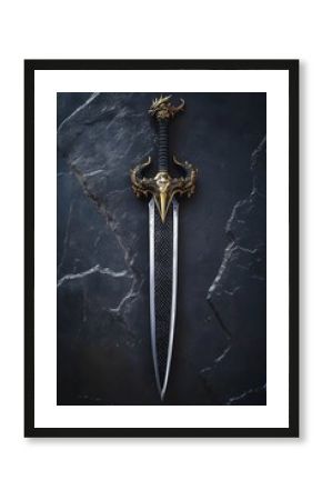 A Greatsword with a Black Blade and Gold Seam, Fantasy Weapon for Medieval or RPG Games Generative AI