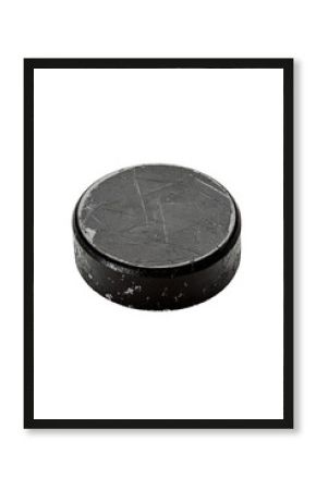 Isolated Black Hockey Puck with Scratches