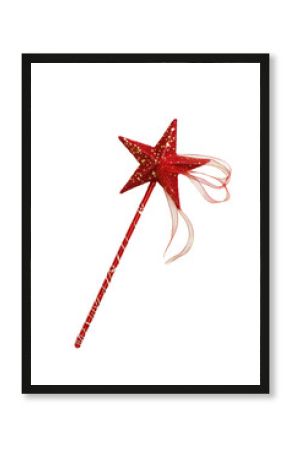 Isolated Red Star Magic Wand with Glitter