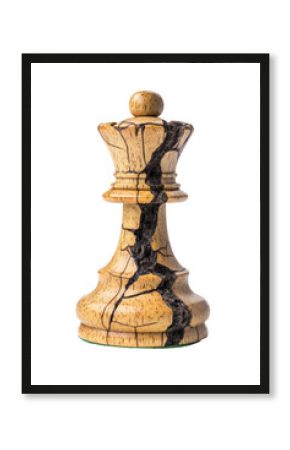 Isolated Cracked Wooden Queen Chess Piece