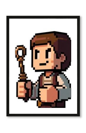 Pixel Art Character Holding a Key