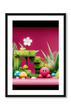 Pink and Green Pixel Art Fantasy Scene with Cute Character